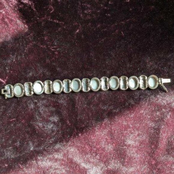 Vintage Sterling Abalone and Marcasite Link Bracelet, Mexican, Smooth, Heavy - Picture 5 of 13